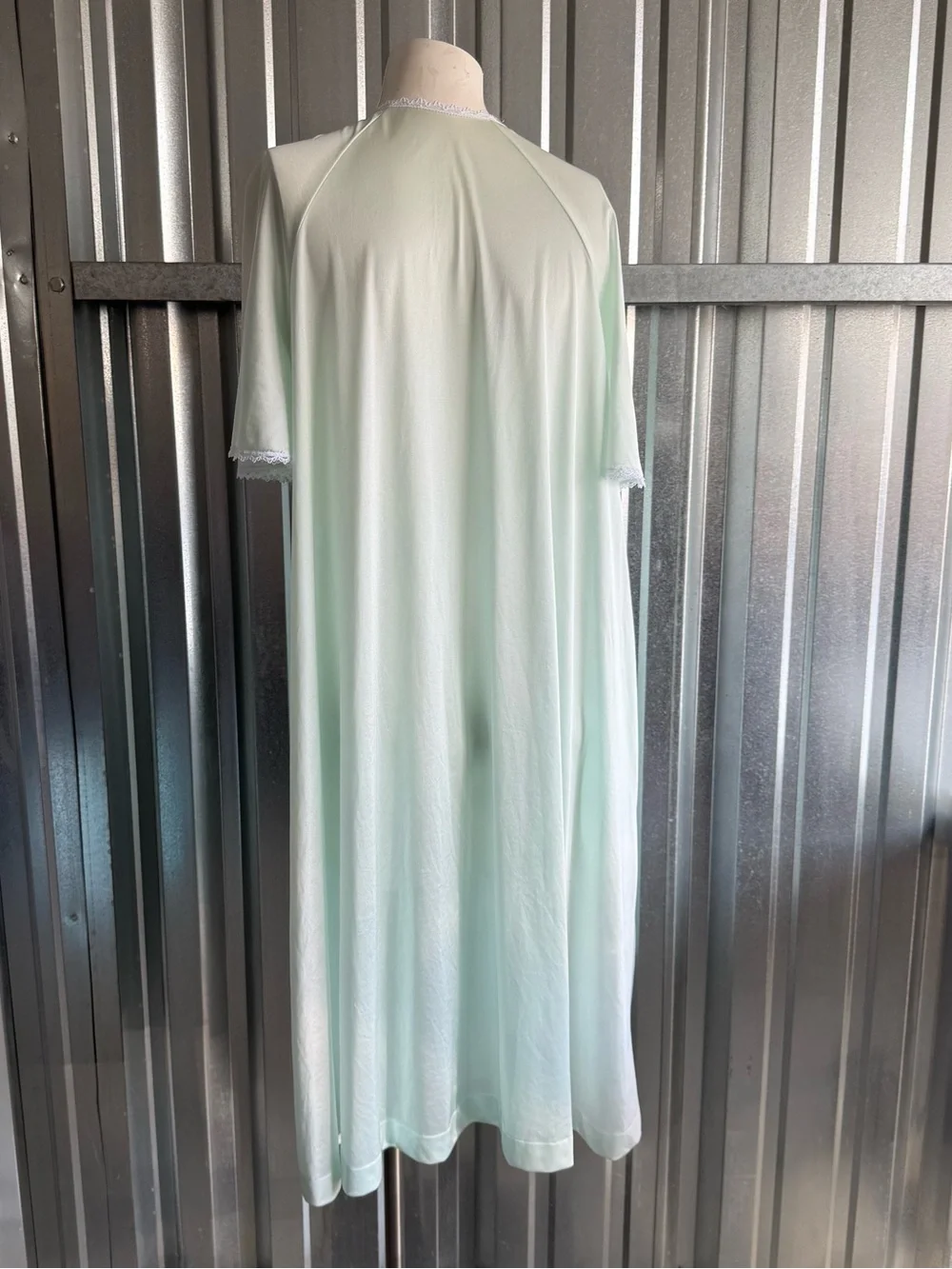 Vintage Mint Green House Dress Nightgown Floral Applique Pockets Lounge Dress - Picture 3 of 7